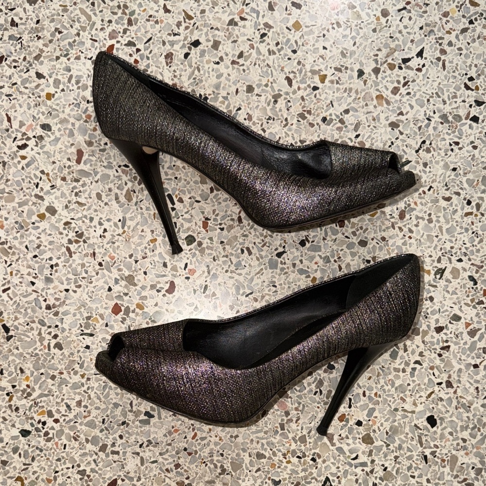 Giuseppe Zanotti Design black gold peep toe heel 38.5 8.5
